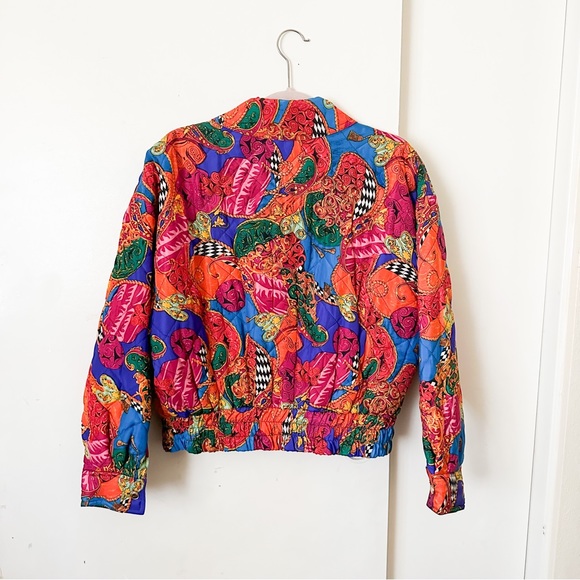 90s Vintage Georgiou 100% Silk Quilted Bomber Jacket Size Medium / Women's 8 - Picture 2 of 6